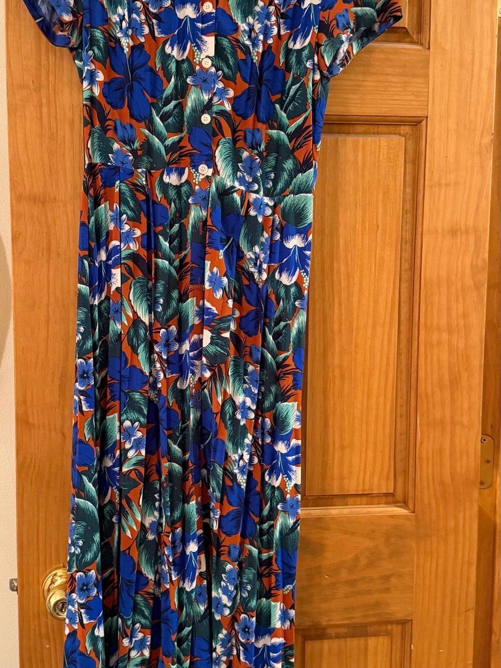 Floral Pleated Maxi Skirt - Blue & Orange